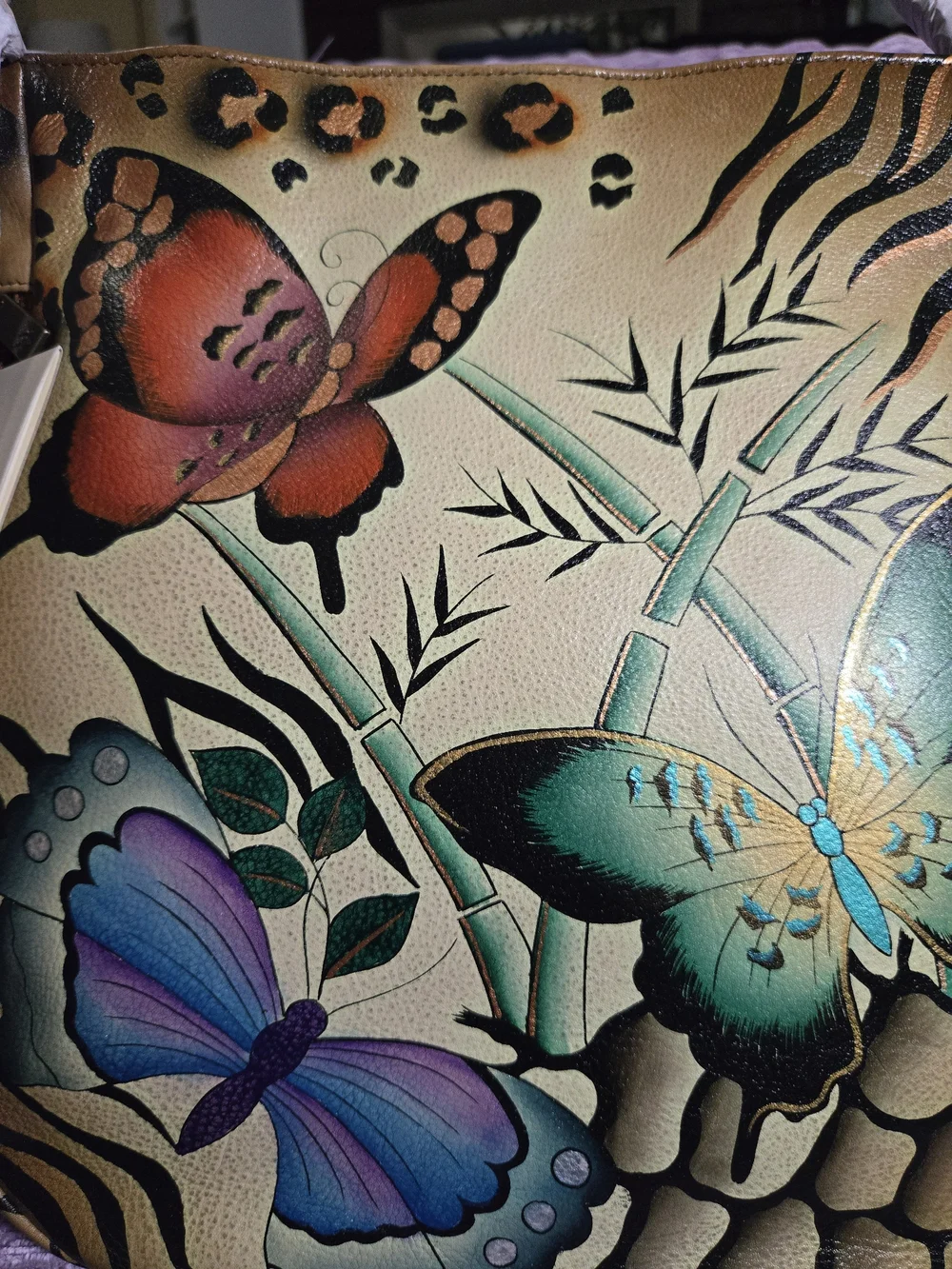 ANUSCHKA Tan Butterfly-Print Leather Hobo Shoulder Bag. NWT